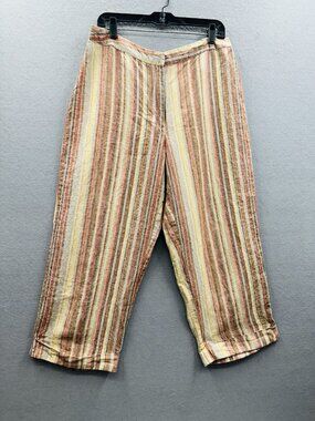 Jillian Jones Linen Pants Women 14W Striped Orange Wide Leg Boho Lounge Comfort